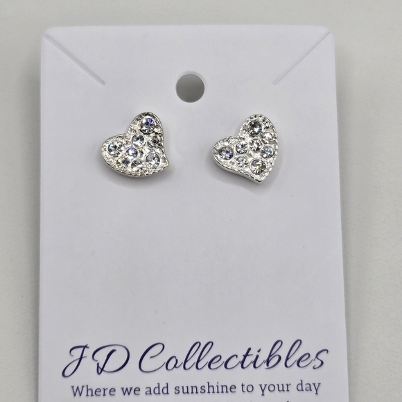 Swarovski Jewelry - Heart Stud Earrings Made with Swarovski Crystals Silver Overlay NWOT